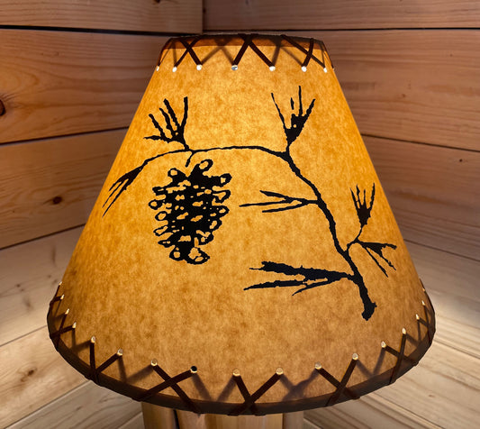 Rustic Oiled Kraft Lamp Shade with Pine Cone Design - 14"