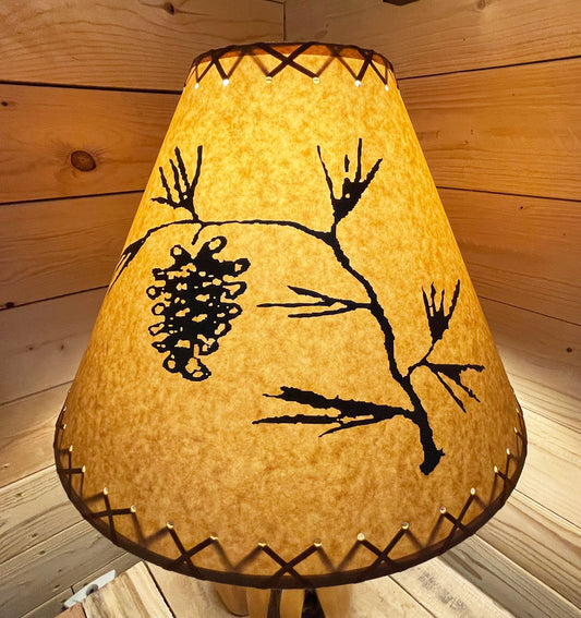 Rustic Oiled Kraft Lamp Shade with Pine Cone Design - 18"