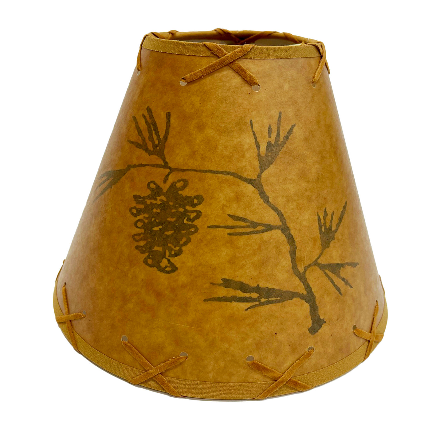 Rustic Oiled Kraft Clip-On Lamp Shade with Pine Cone Design - 9"