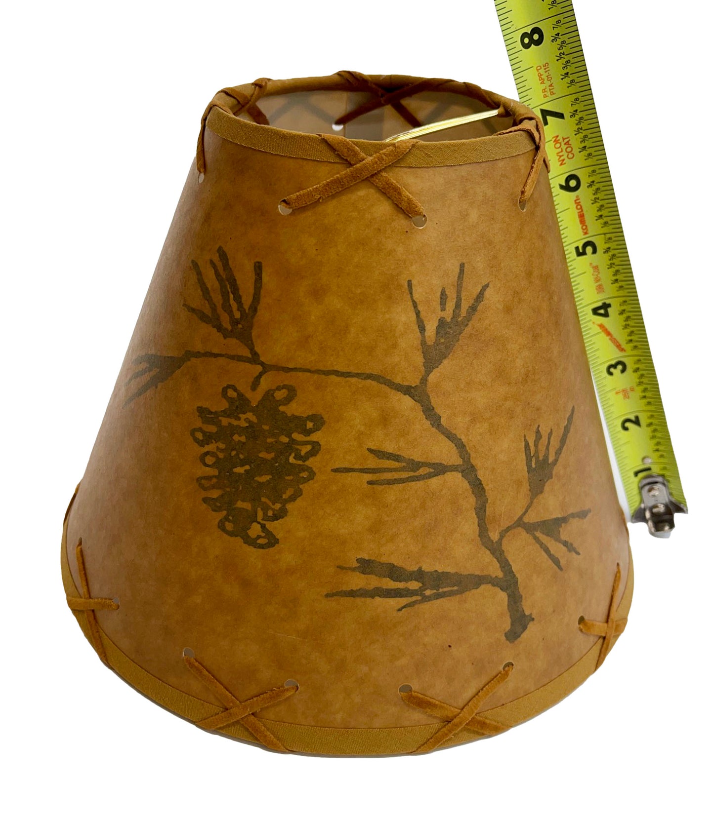 Rustic Oiled Kraft Clip-On Lamp Shade with Pine Cone Design - 9"