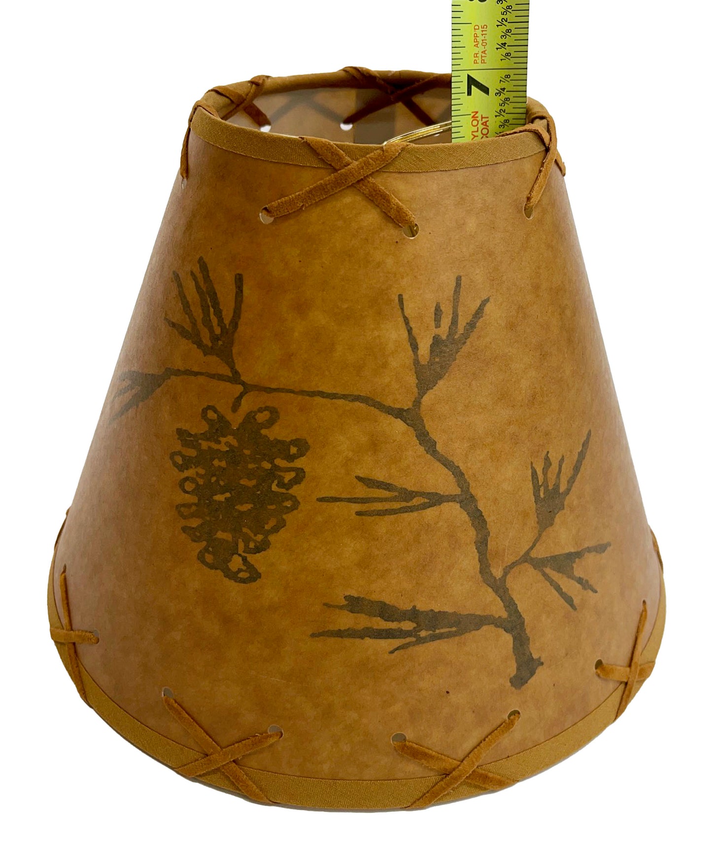 Rustic Oiled Kraft Clip-On Lamp Shade with Pine Cone Design - 9"