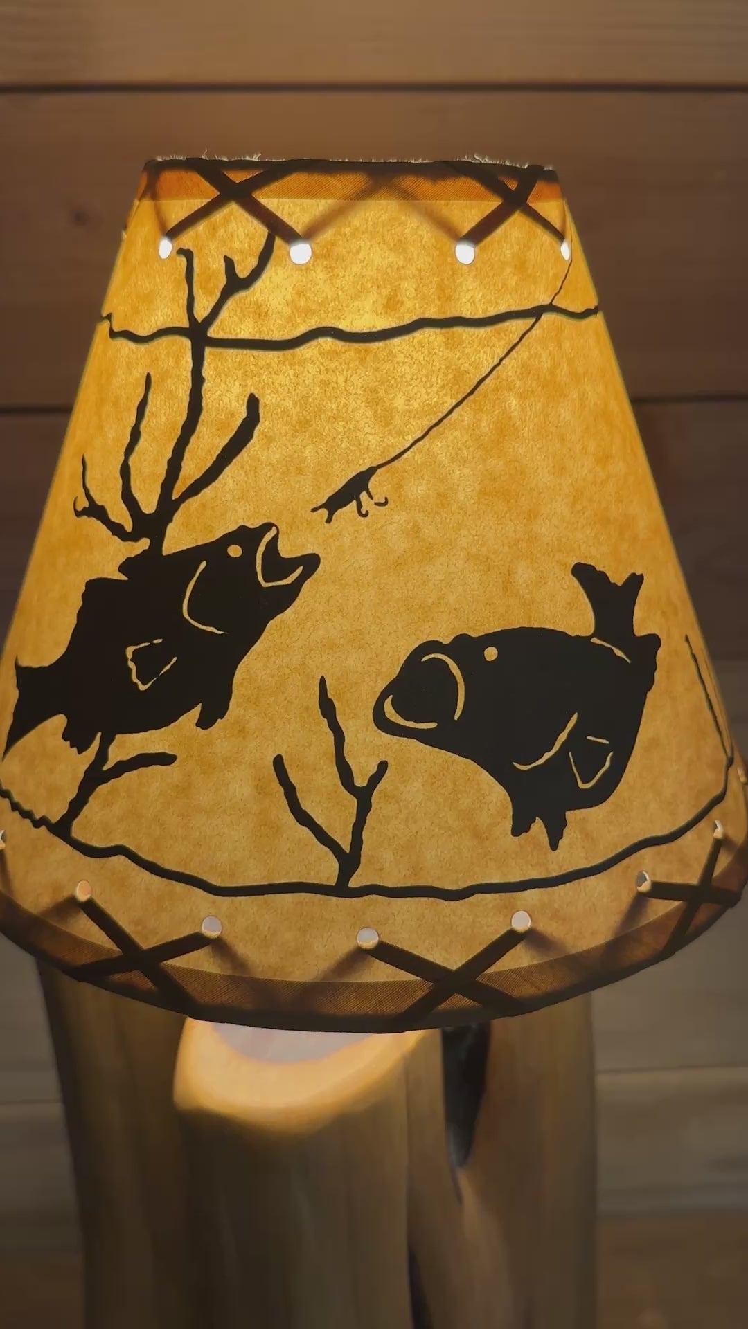 Rustic Oiled Kraft Clip-On Lamp Shade with Fish Design - Thumbnail 5
